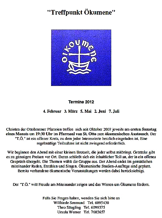 Programm 2012, 1.Halbjahr der Gruppe Ökumenetreff