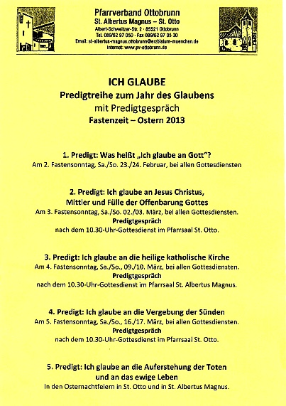 Info zu Predigtreihe zum Jahr des Glaubens