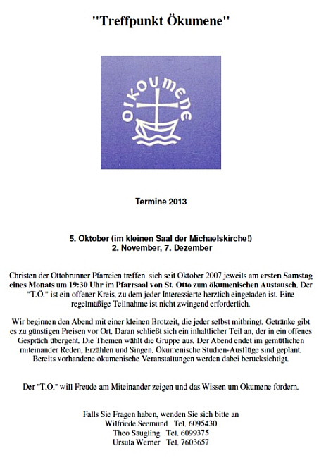 Termine für Treffpunkt Ökumene im 2. HJ