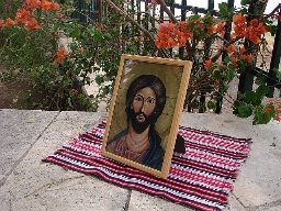 Andacht auf dem Berg der Seligpreisungen. Christusikone<br/>Foto: A.Sterr