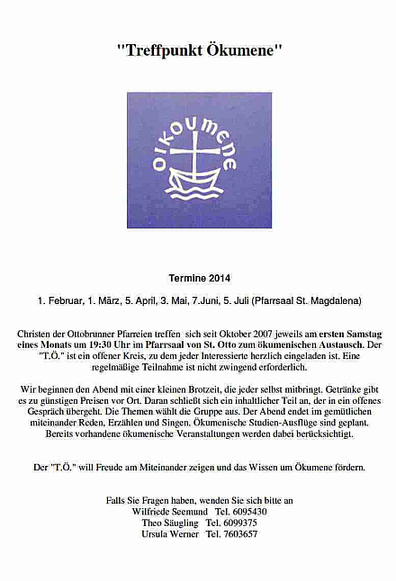 Programm Treffpunkt Ökumene für 1. HJ 2014