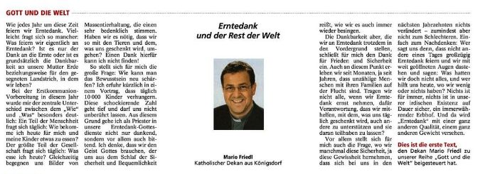 Beitrag Dekan Friedl im Münchner Merkur 2./3.10.14