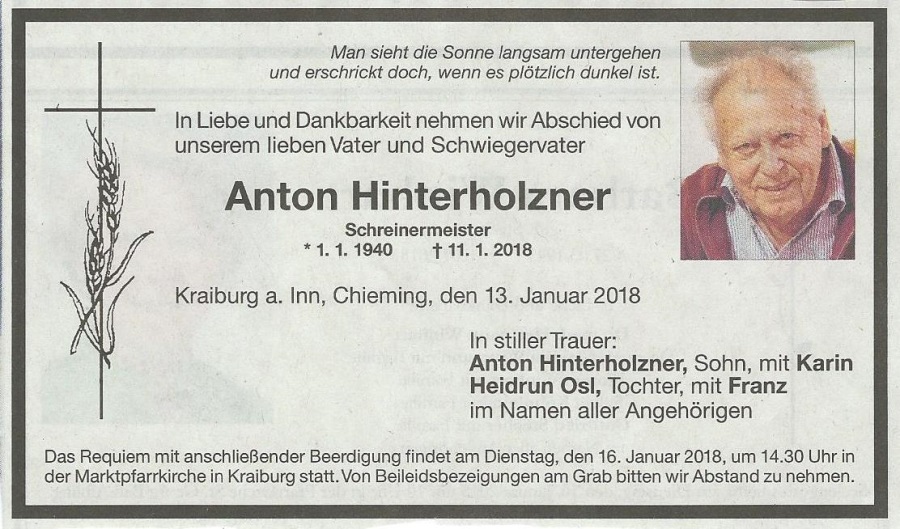 Todesanzeige Hinterholzner