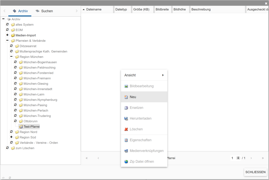 Rechts-Klick-Menü des Medien-Archiv