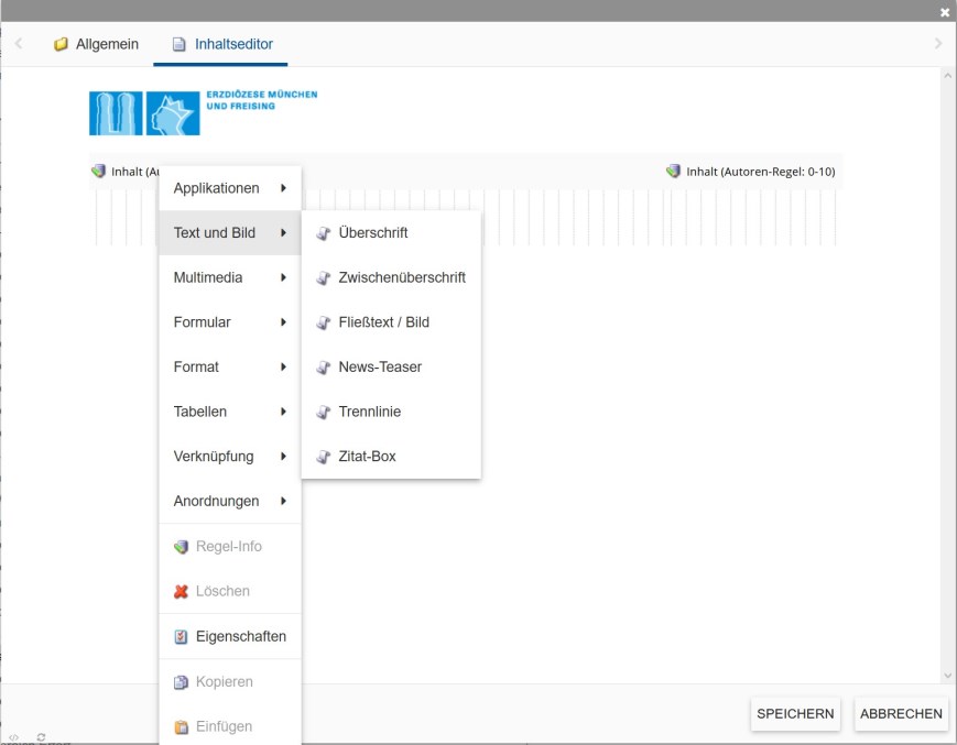 Zeigt den Ort des "Text und Bild" Moduls im incca CMS