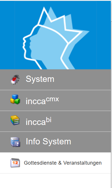 Zeigt Menüpunkt "Gottesdienste und Veranstaltungen" im incca CMS.