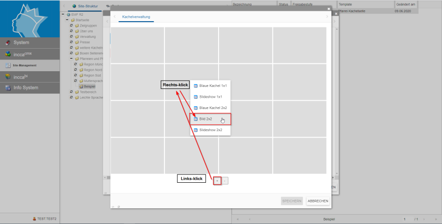 Bildserie zeigt das Anlegen einer Kachelseite 1