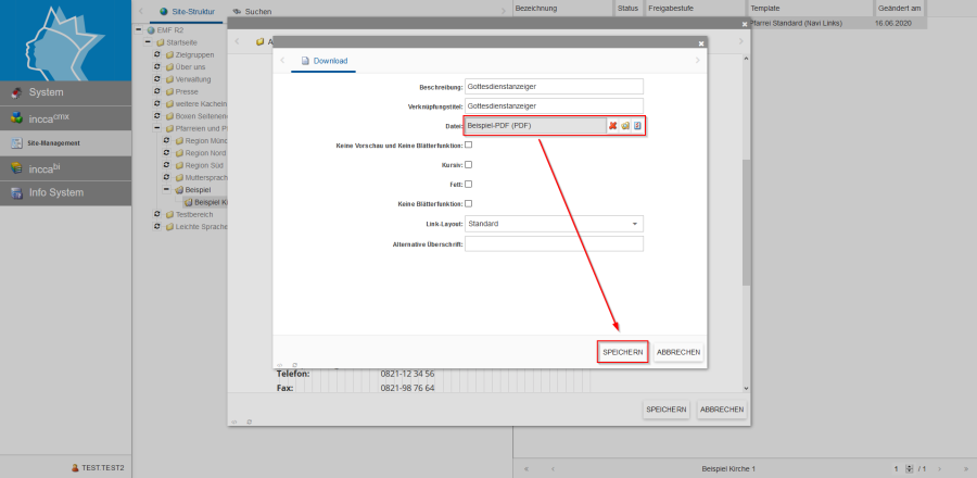 Bildserie zeigt Anleitung um eine Webseiten zu Verknüpfen und eine Datei zum Download anzubieten. (16)