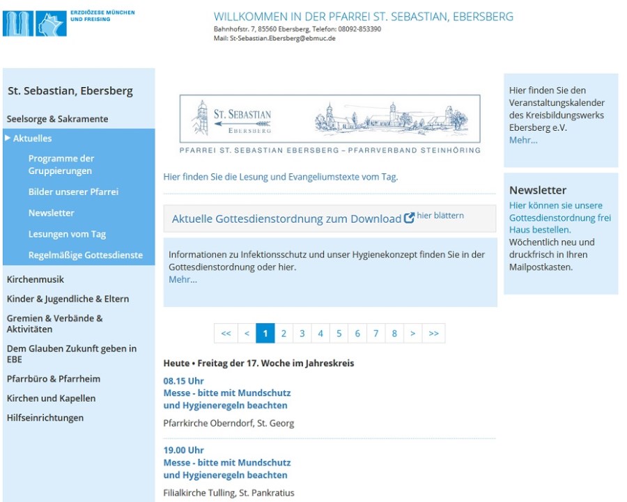 Terminseite von St. Sebastian Ebersberg