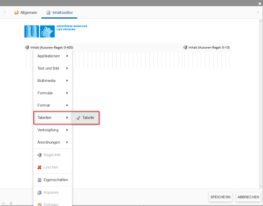 Bildserie zum Thema Tabellen im incca-CMS. (1)