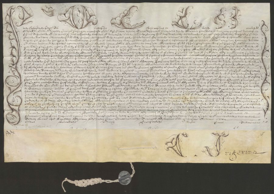 Pergamenturkunde mit Bleibulle an Hanfschnur, 25. Mai 1818