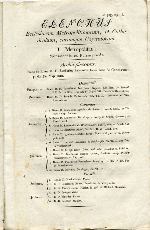 „Elenchus Ecclesiarum Metropolitanarum, et Cathedralium, earumque Capitulorum“, in: Decretum et Bulla Novae circumscriptionis Dioecesium