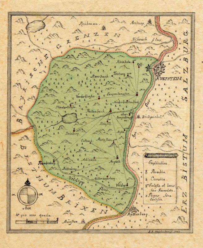 Handgezeichnete und kolorierte Karte von J.K. Heydenkampf, 1782