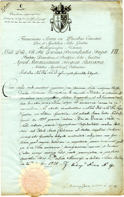 Dekret mit aufgedrücktem Papiersiegel, 27. Oktober 1821