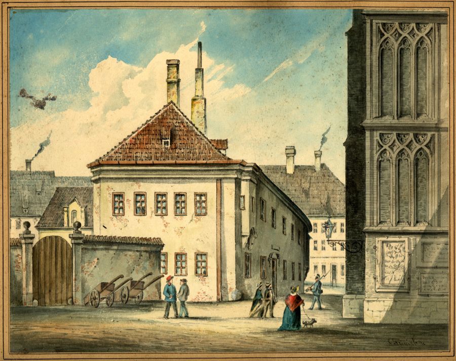 Ansicht von Süden, lavierte Federzeichnung von Christian Steinicken