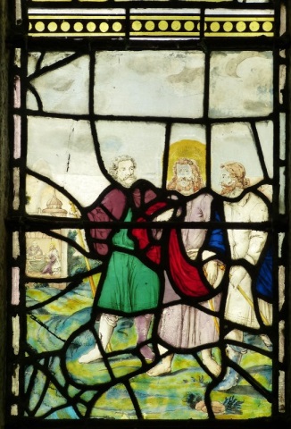 Kirchenfenster aus Buntglas, Darstellung: Gang nach Emmaus
