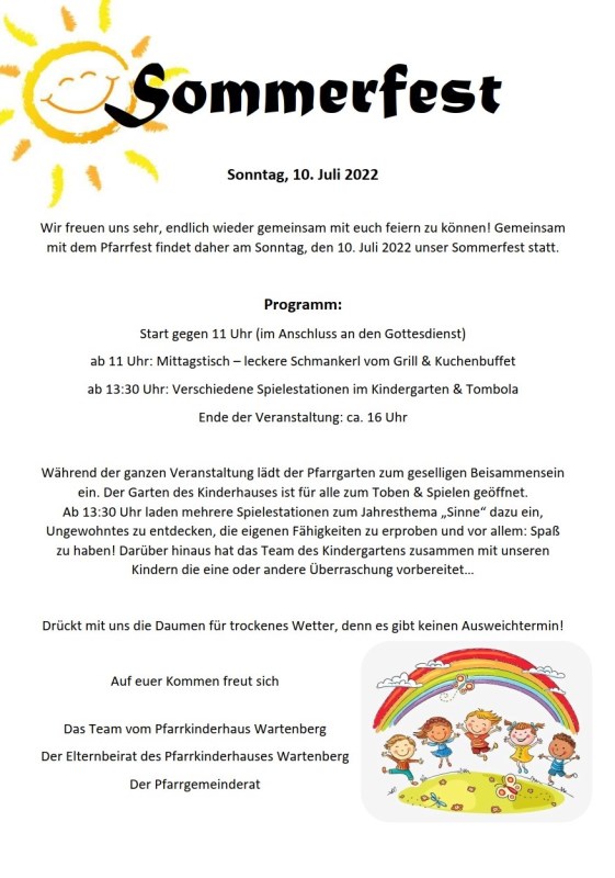 Einladung zum Sommerfest am 10. Juli 2022