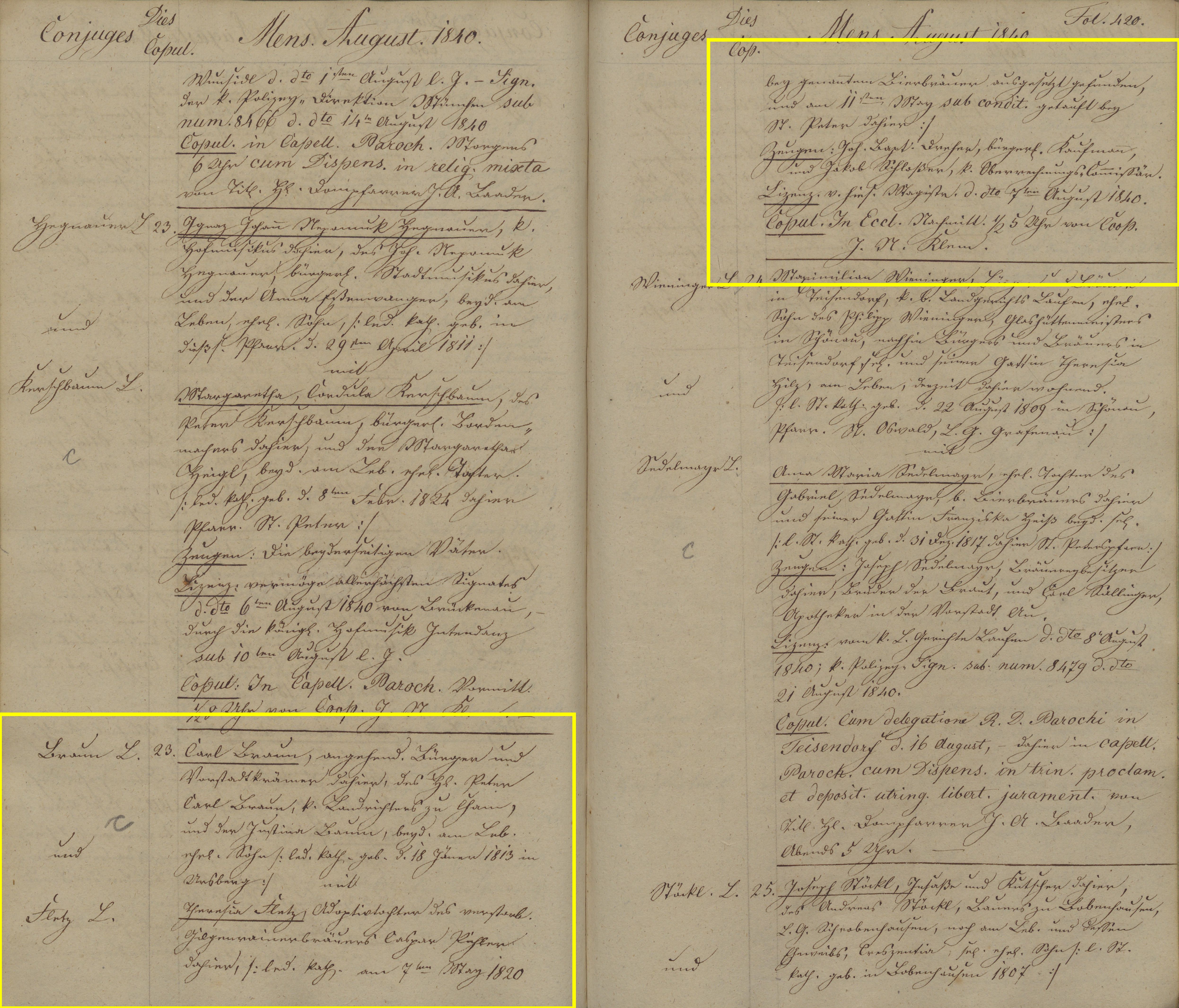 Trauungsbuch der Pfarrei München-Zu Unserer Lieben Frau 1829-1840