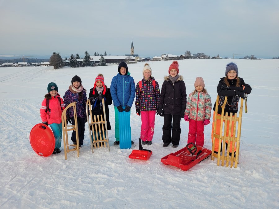 Minis beim Schlittenfahren
