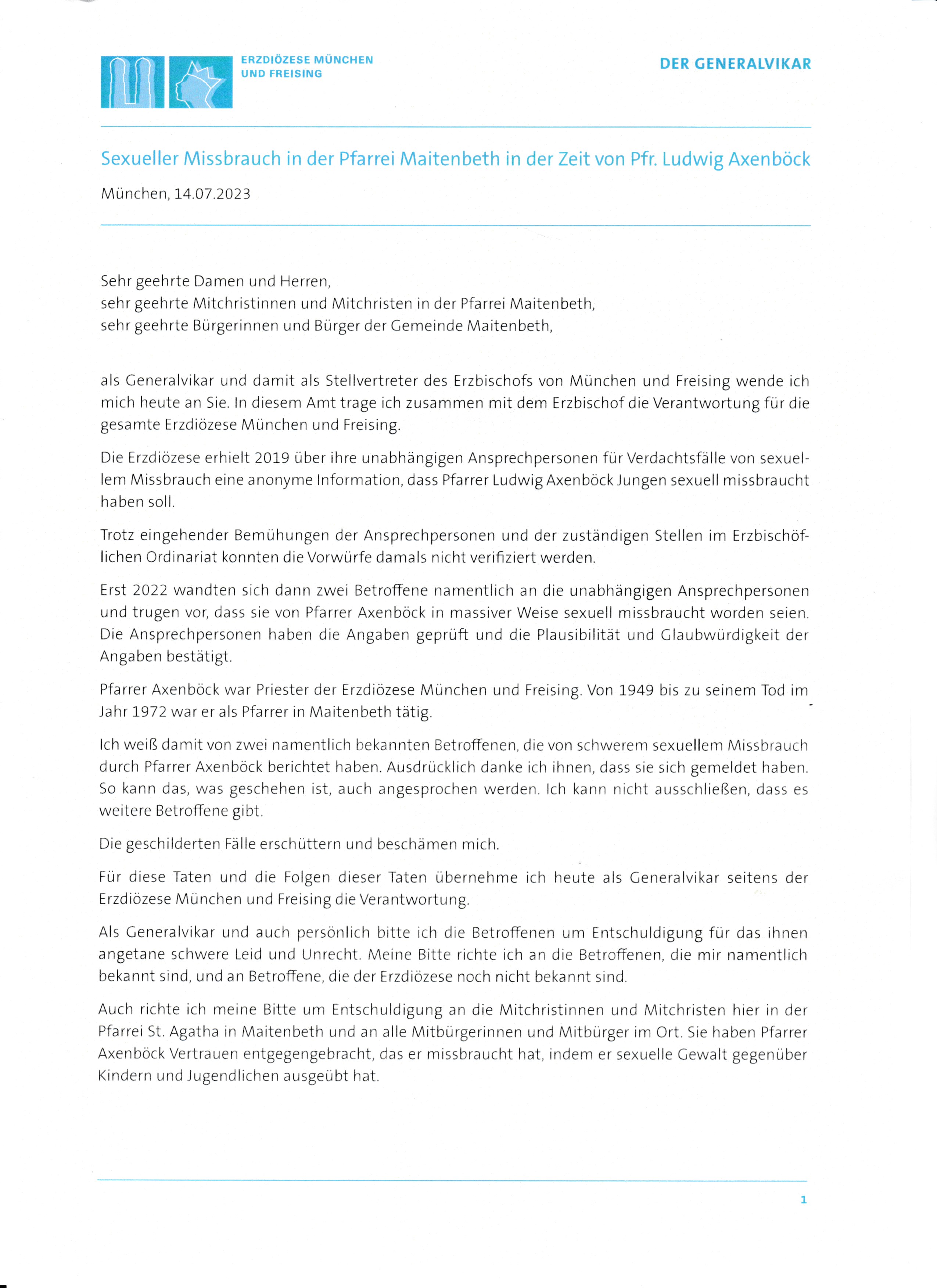 Stellungnahme Generalvikar