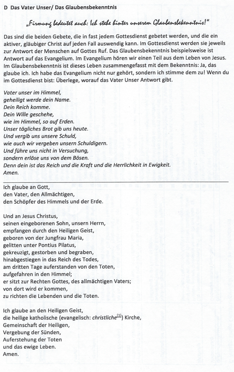 Vater Unser Glaubensbekenntnis