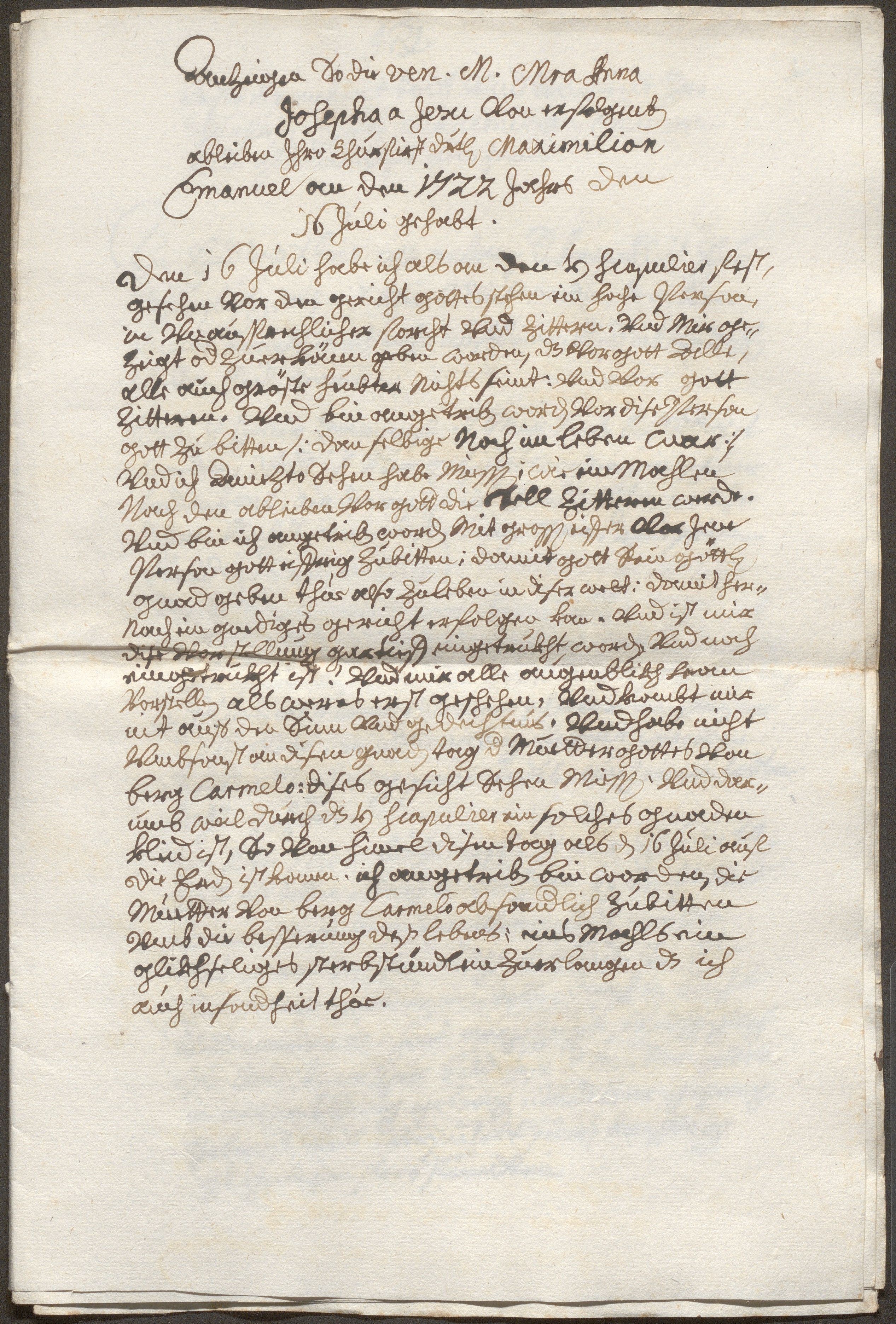 Visionen von Krankheit, Tod und göttlichem Gericht des Kurfürsten Max Emmanuel von Bayern; Papierhandschrift (Abschrift), 1. Hälfte 18. Jh.