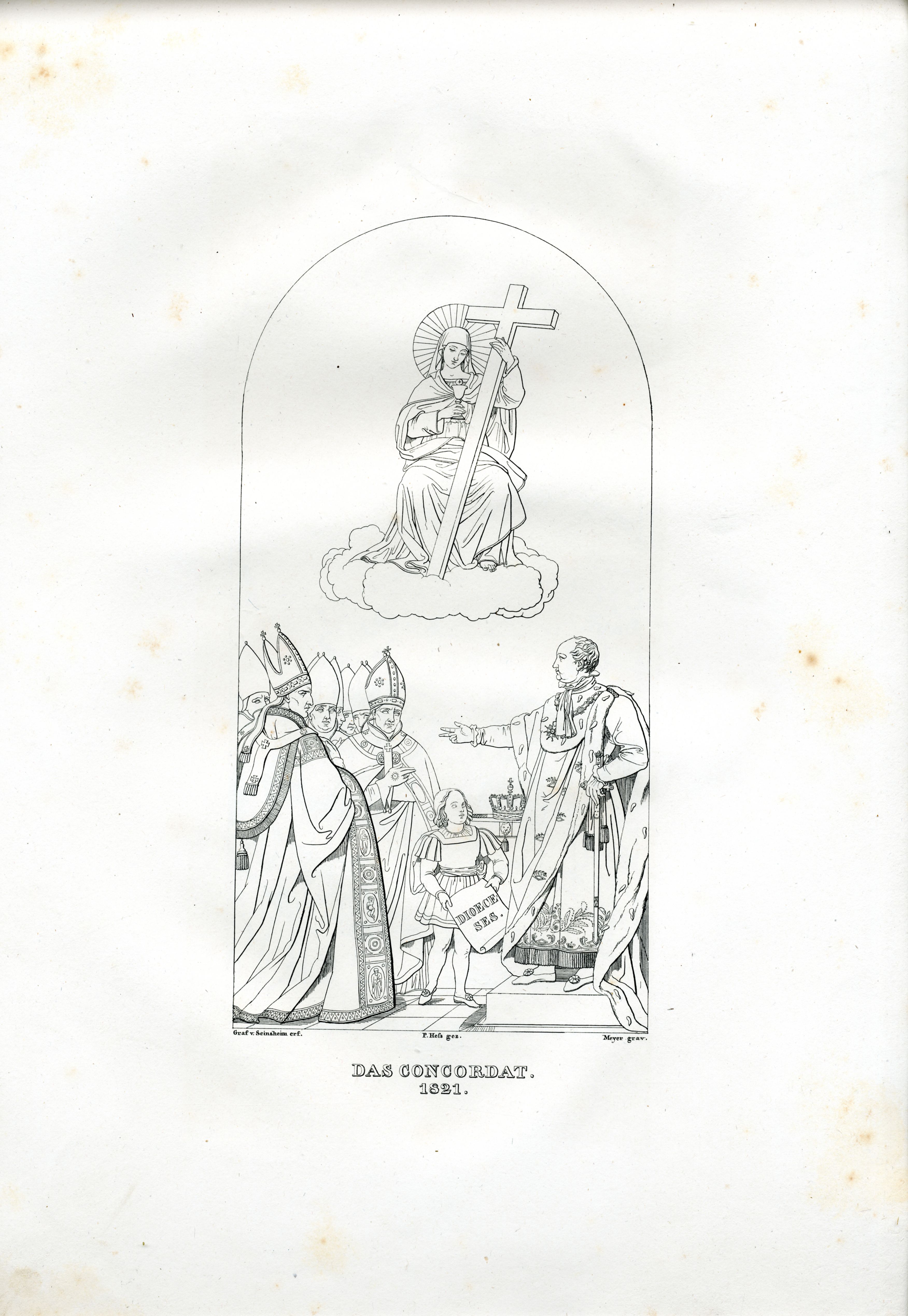 Umrisslithographie nach Entwurf von August von Seinsheim und Zeichnung von Peter Heß, in: Der XVIte Februar MDCCCXXIV. Feier des fünf und zwanzig jährigen Regierungs-Jubiläums Seiner Majestaet Maximil