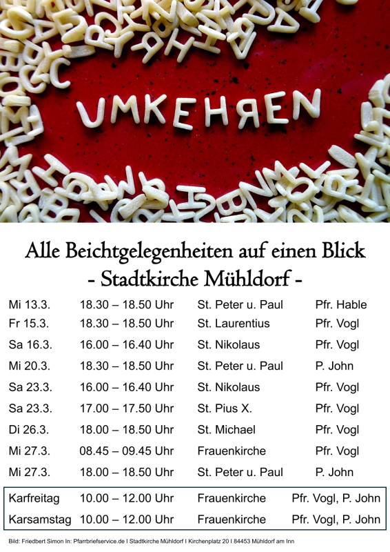 Plakat: Beichtgelegenheiten Ostern 2024