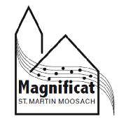 Logo des Magnifikatchors. Stilisierte Kirche mit geschwungener Notenlinie