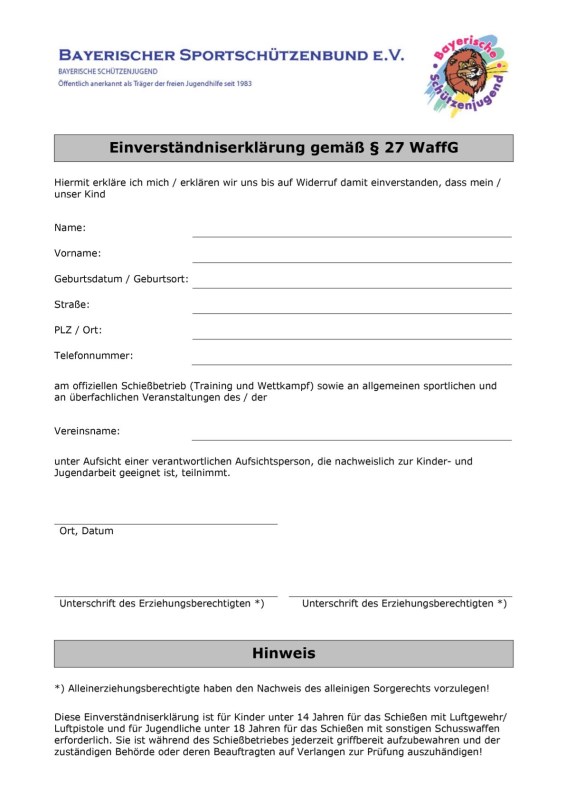 Schützen Einverständnis