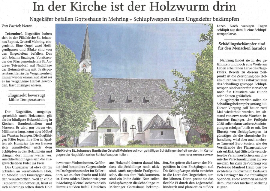 Zeitungsartikel vom 29.09.2024 / Filialkirche Mehring