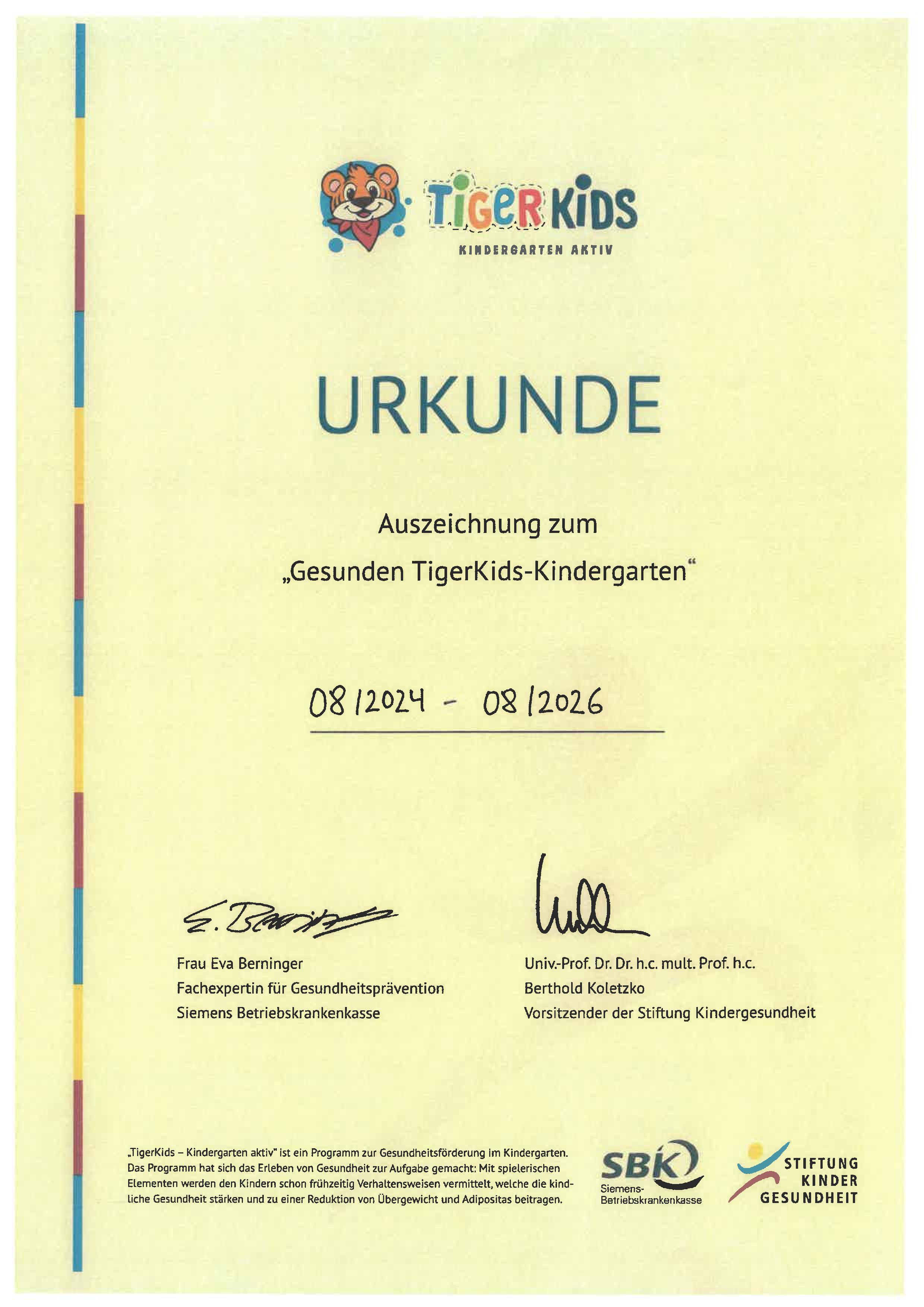 Urkunde TigerKids St. Vitus