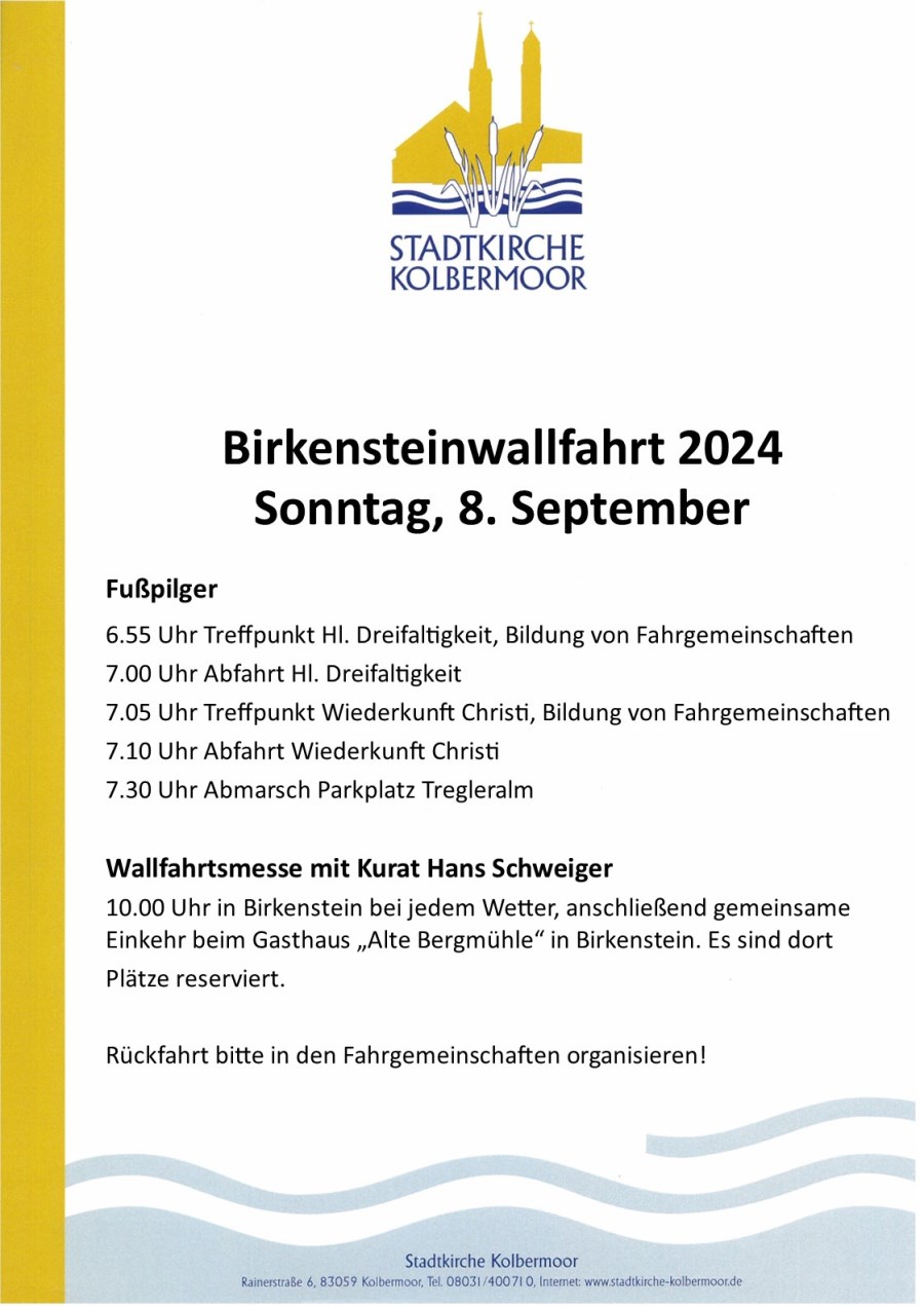 Einladung zur Birkenstein Wallfahrt am 8. September 2024