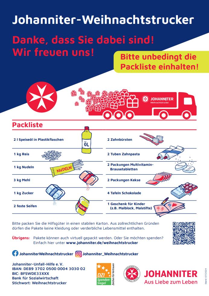 Packliste Weihnachtstrucker 2024