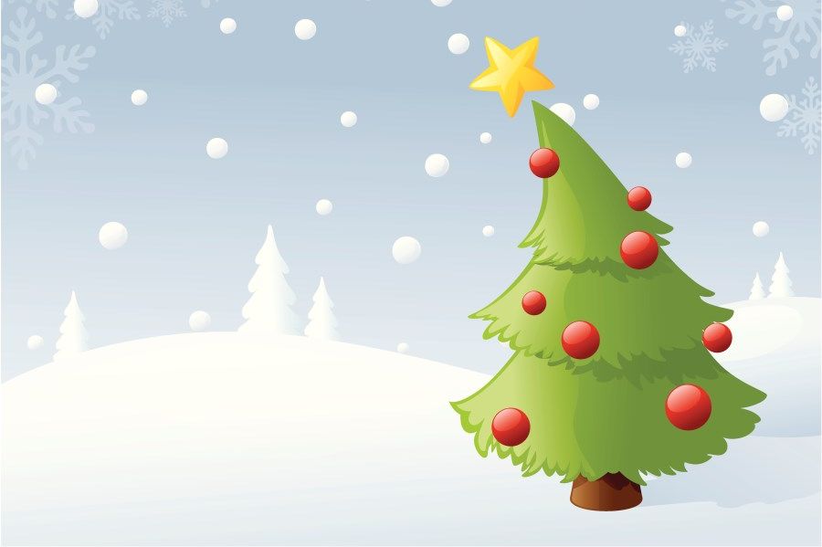 Illustration von schiefem Christbaum in Winterlandschaft