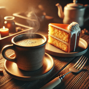 Tasse Kaffee und Kuchen