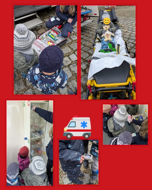 Die Kinder entdecken einen Krankenwagen.