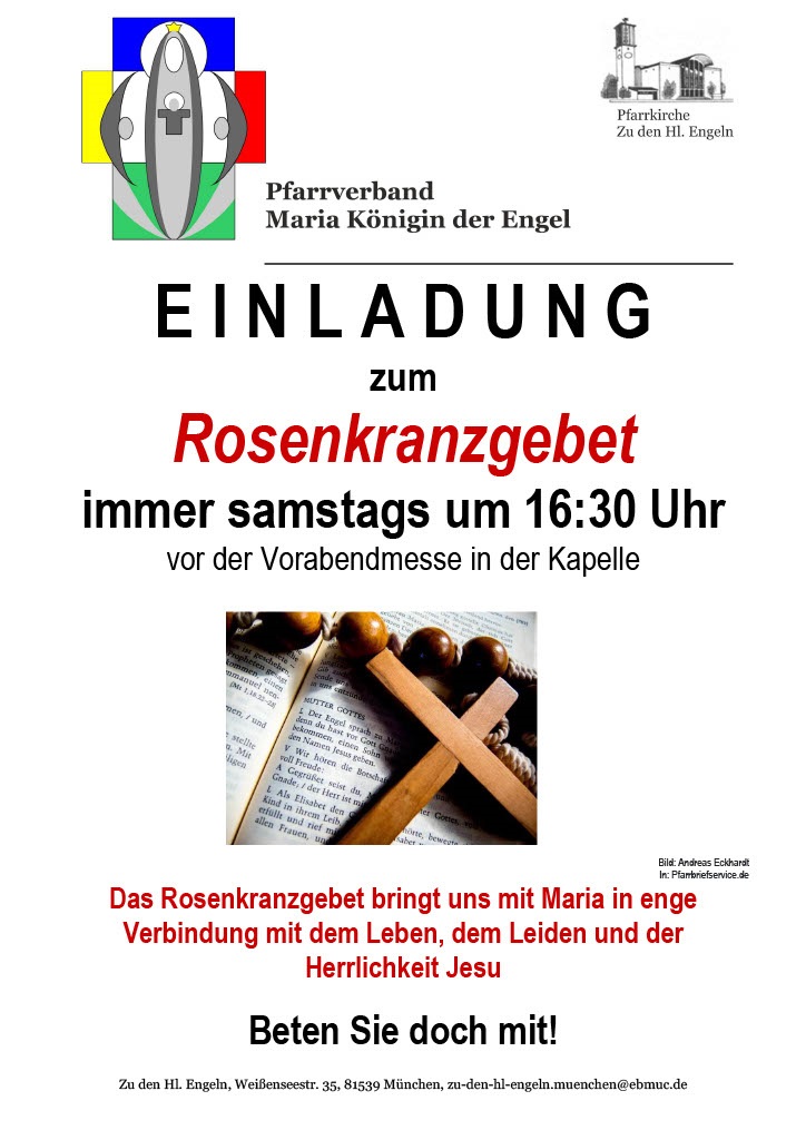 Einladung zu den Rosenkranzgebeten in der Pfarrei  Zu den HL. Engeln immer samstags