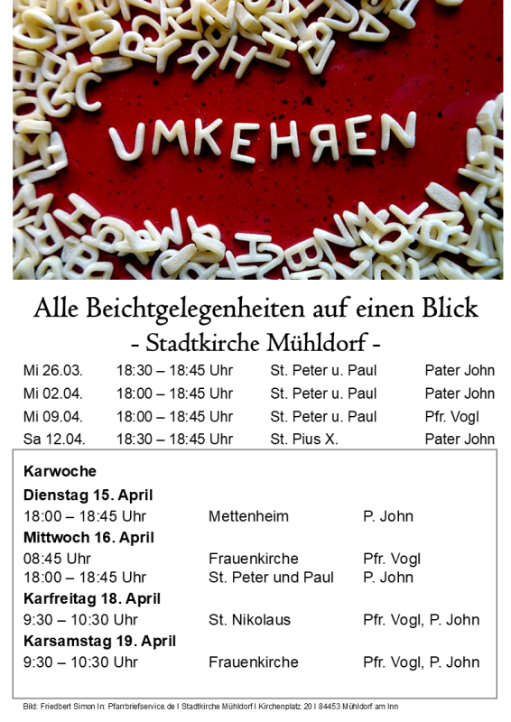 Ostern 2025: Alle Beichtgelegenheiten auf einen Blick in der Stadtkirche Mühldorf