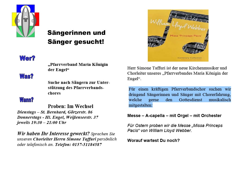 Aufruf für Sänger und Sängerinnen für den neuen Kirchenchor