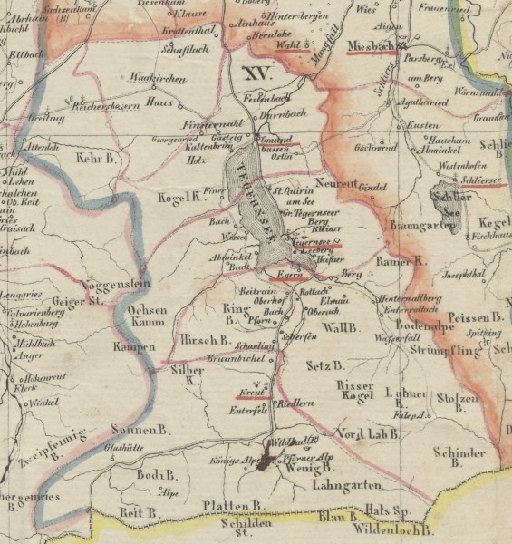 Karte des Erzbistums München und Freising, 1832 (Ausschnitt Tegernseer Tal)