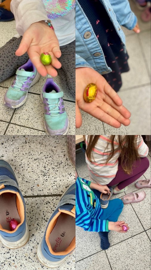 Schokoeier im Schuh versteckt