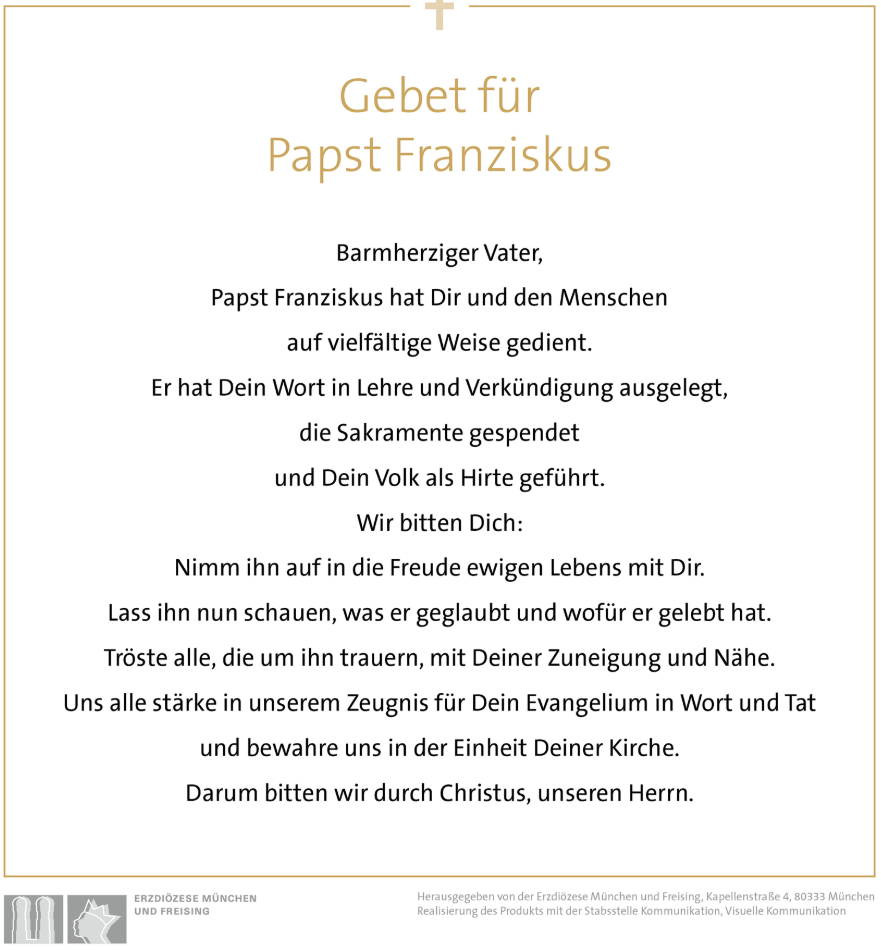 Gebet für Papst Franziskus