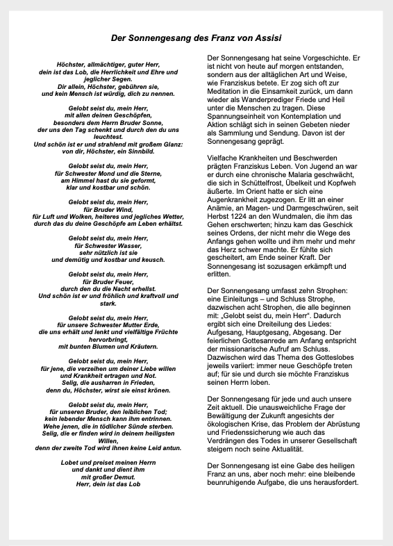 Sonnengesang-Text-Kommentar