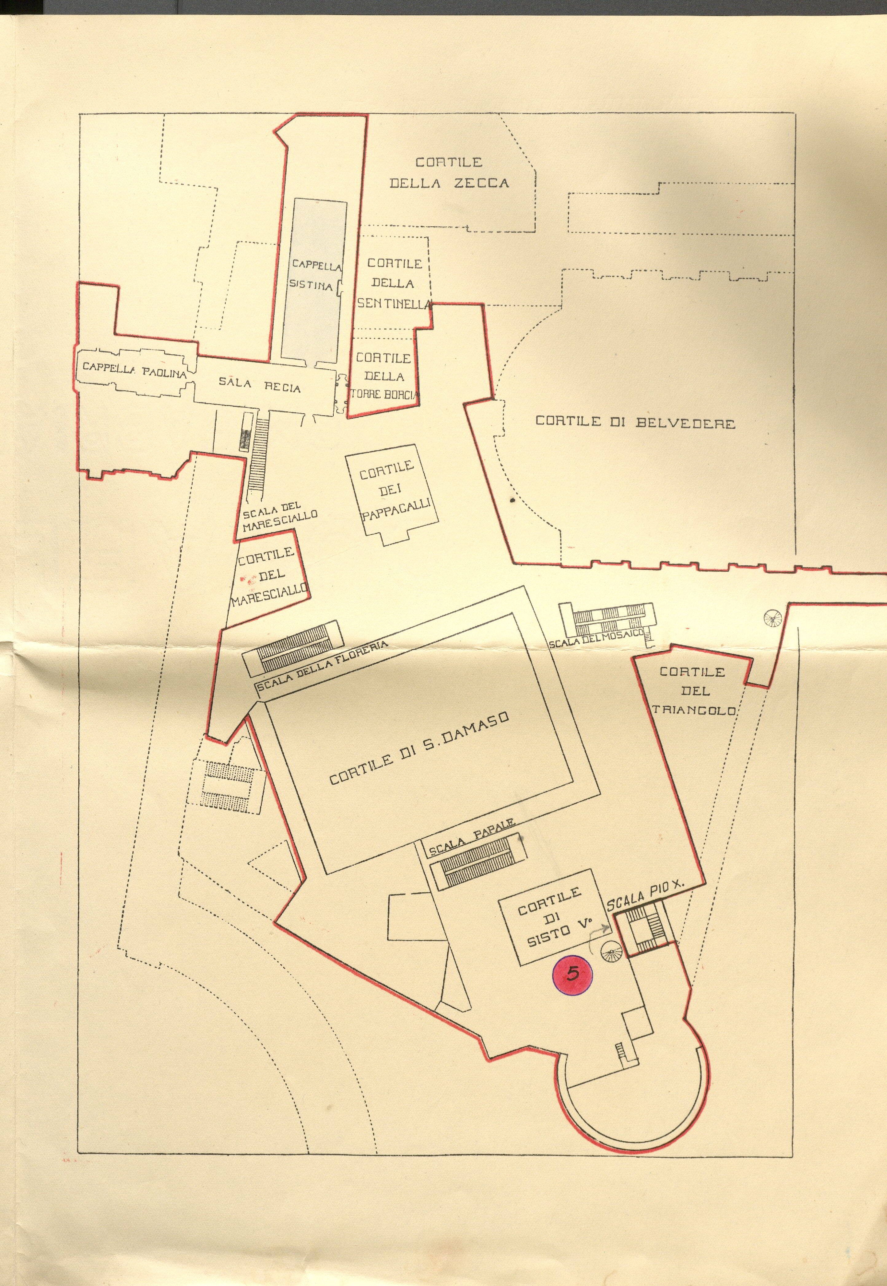 Plan der Unterbringung von Kardinal Faulhaber innerhalb des Konklavebereichs im Apostolischen Palast, 1939