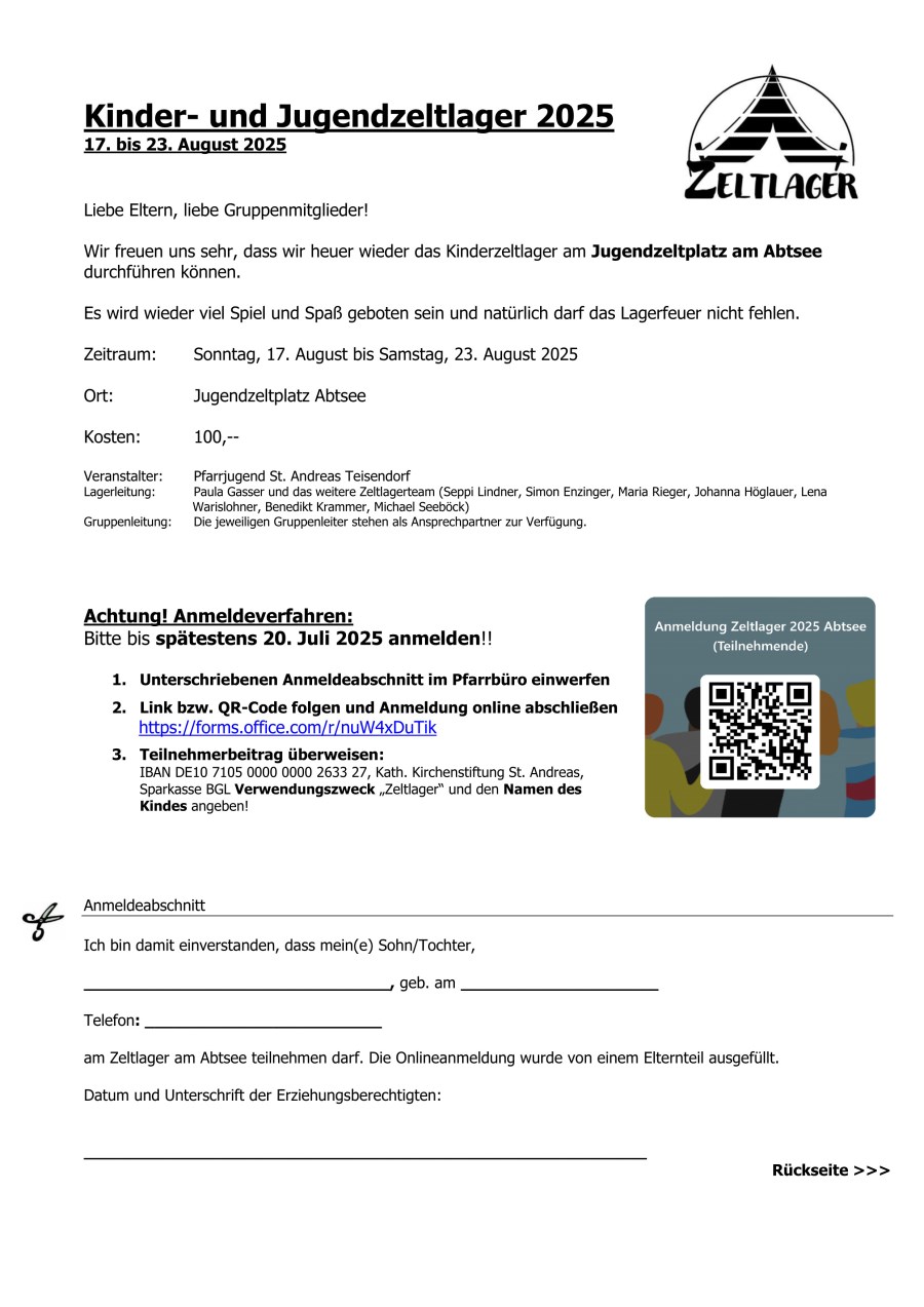 Anmeldung zum Jugendzeltlager 2025