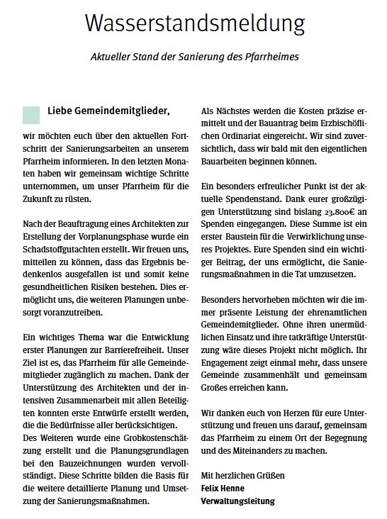 Zum Pfarrheim aus Pfarrbrief Ostwern 2025