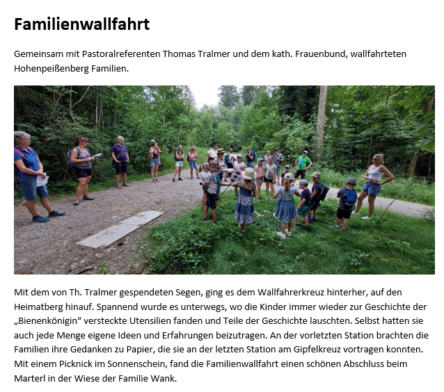 Bericht Familienwallfahrt