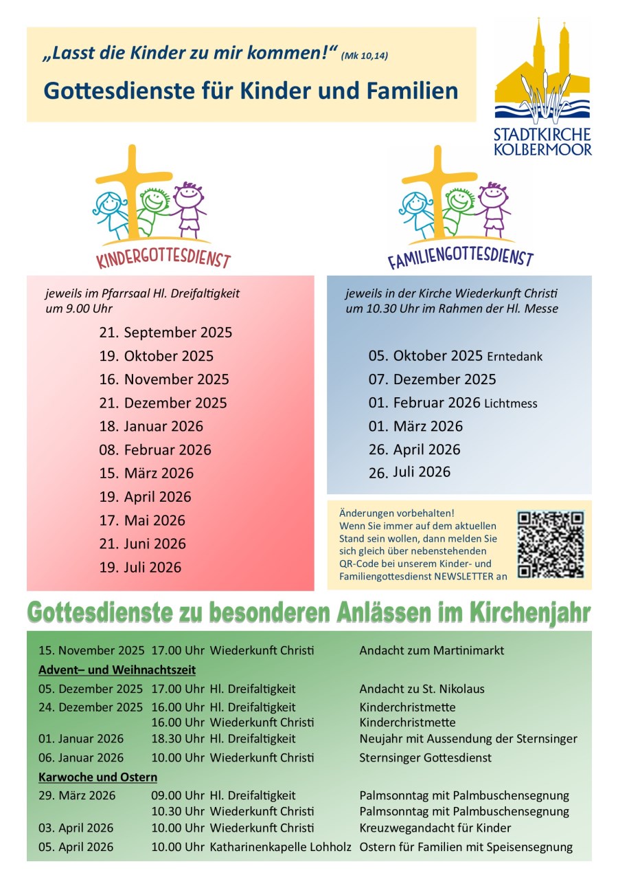 Einladung zu unseren Kinder- und Familiengottesdienste Sept 2025 - Juli 2026