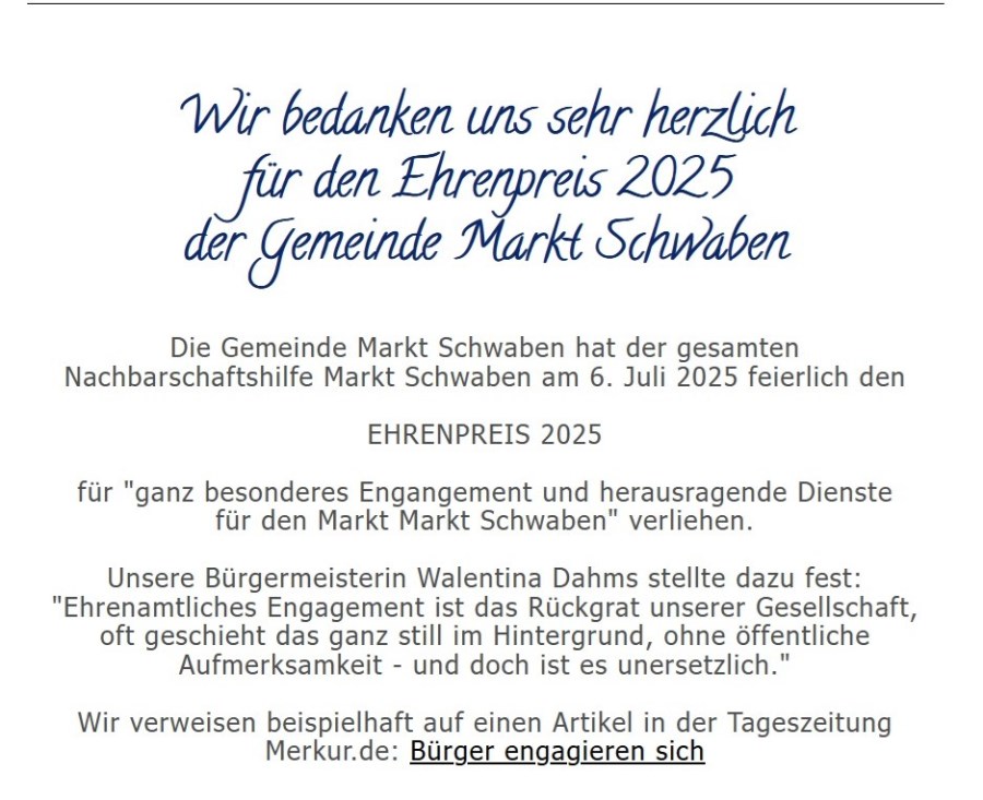 Nachbarschaftshilfe-Dank für Ehrenpreis